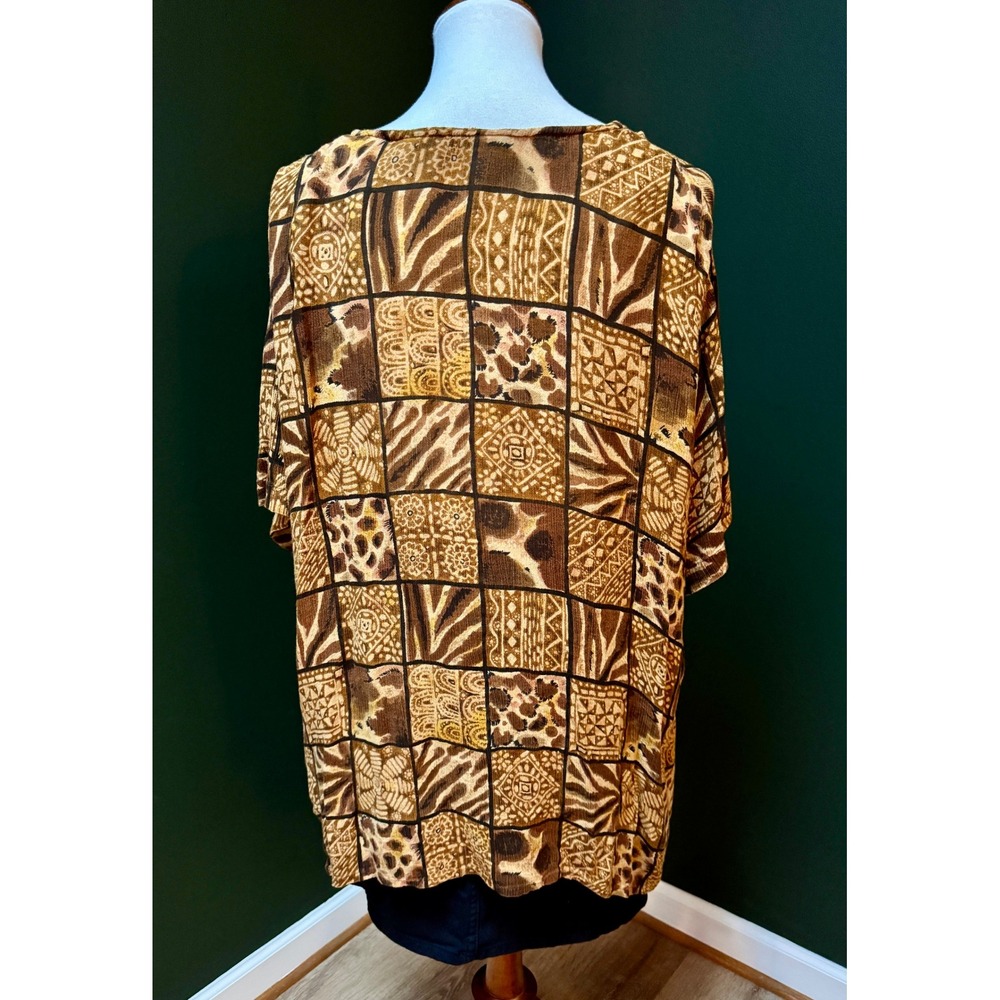 Vintage Club Z Collection Animal Print Patchwork Button Front‎ Blouse Women's 14 - Picture 2 of 8